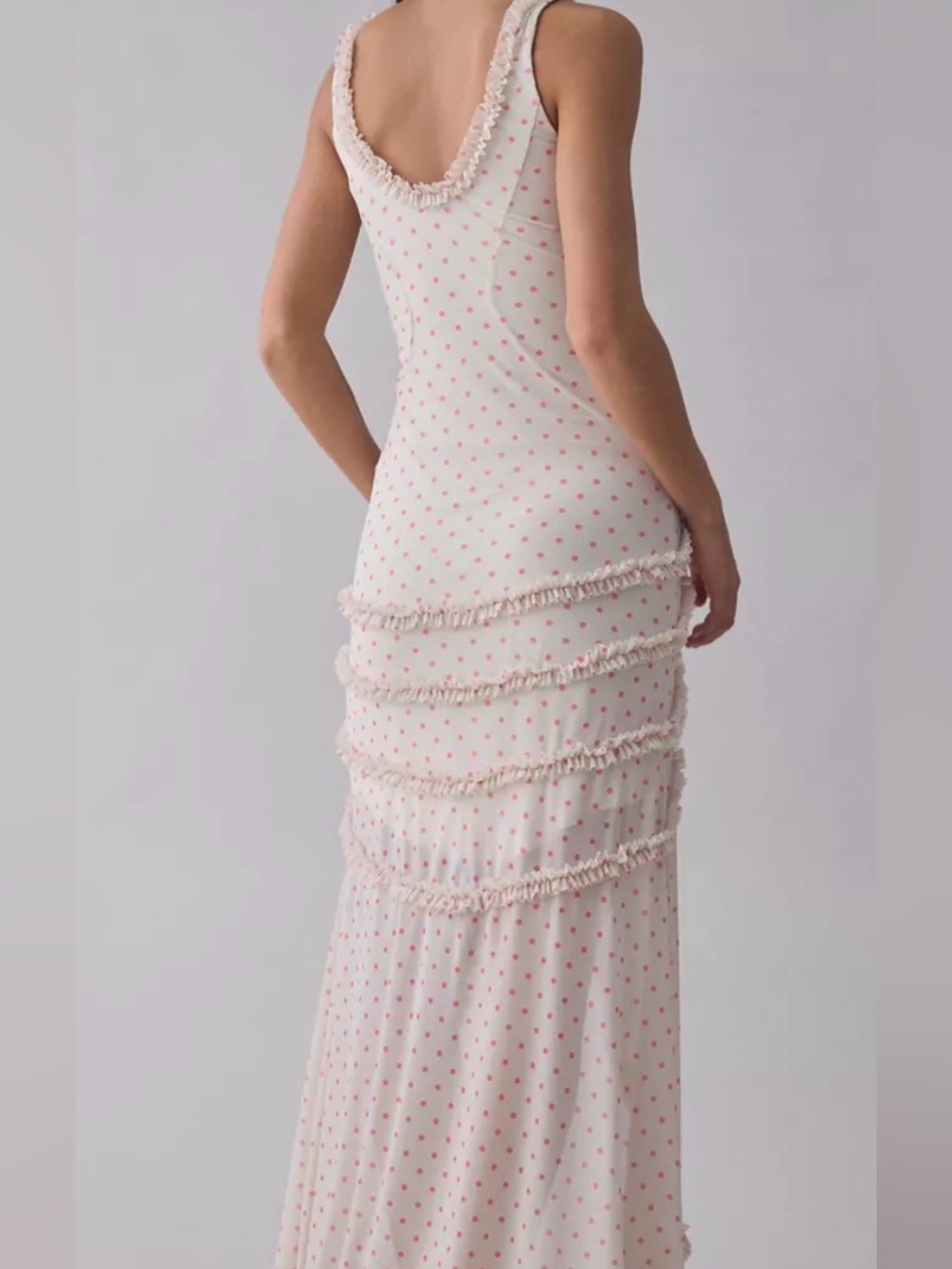 AFRM Landa Polka Dot Mesh Ruffle-Trim Maxi Dress S/P - Picture 9 of 10